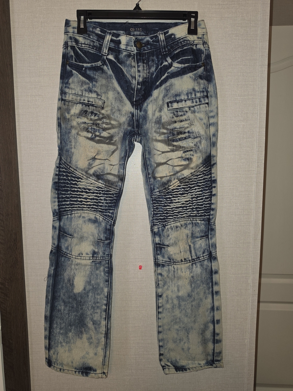 Boys Acid Wash Blue Biker Jeans